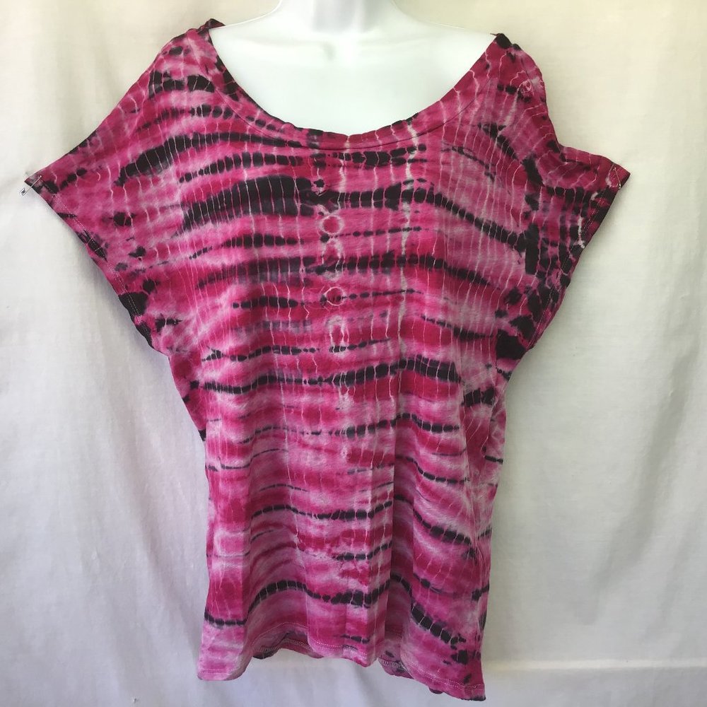 ENTI Pink Black Tie Dye Backless Cap Sleeve Top Sm